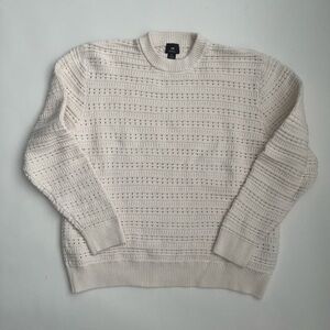 H&M men’s crochet relaxed fit crewneck cream sweater
